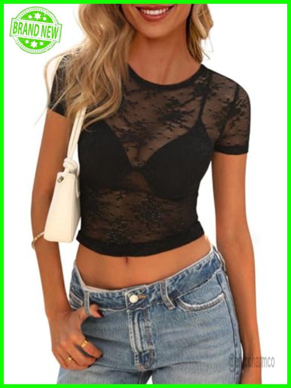 Sheer Floral Lace Short Sleeve Blouse - Women's Summer Layering Top
